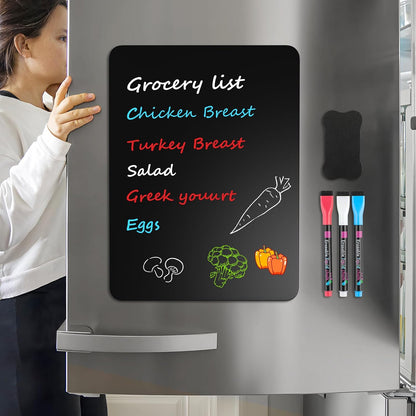 MaxGear Small Magnetic Dry Erase Board Sheet for Refrigerator, Fridge Whiteboard for Kitchen, 12"x8" White Board Organizer and Planner with Stain Resistant Technology, Include 1 Eraser, 3 Markers