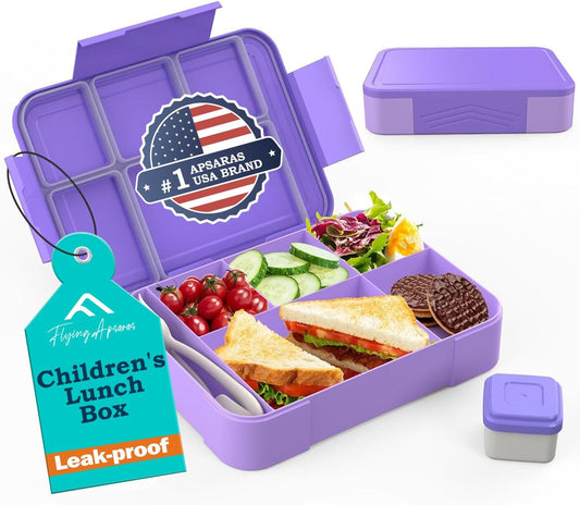 Children's Lunch Box with Compartments,Bento Box Children,Leak-proof Lunch Box for Girls and Boys, Breakfast, Cutlery Set, Snack, Perfect for School,Nursery&Trips(Purple)