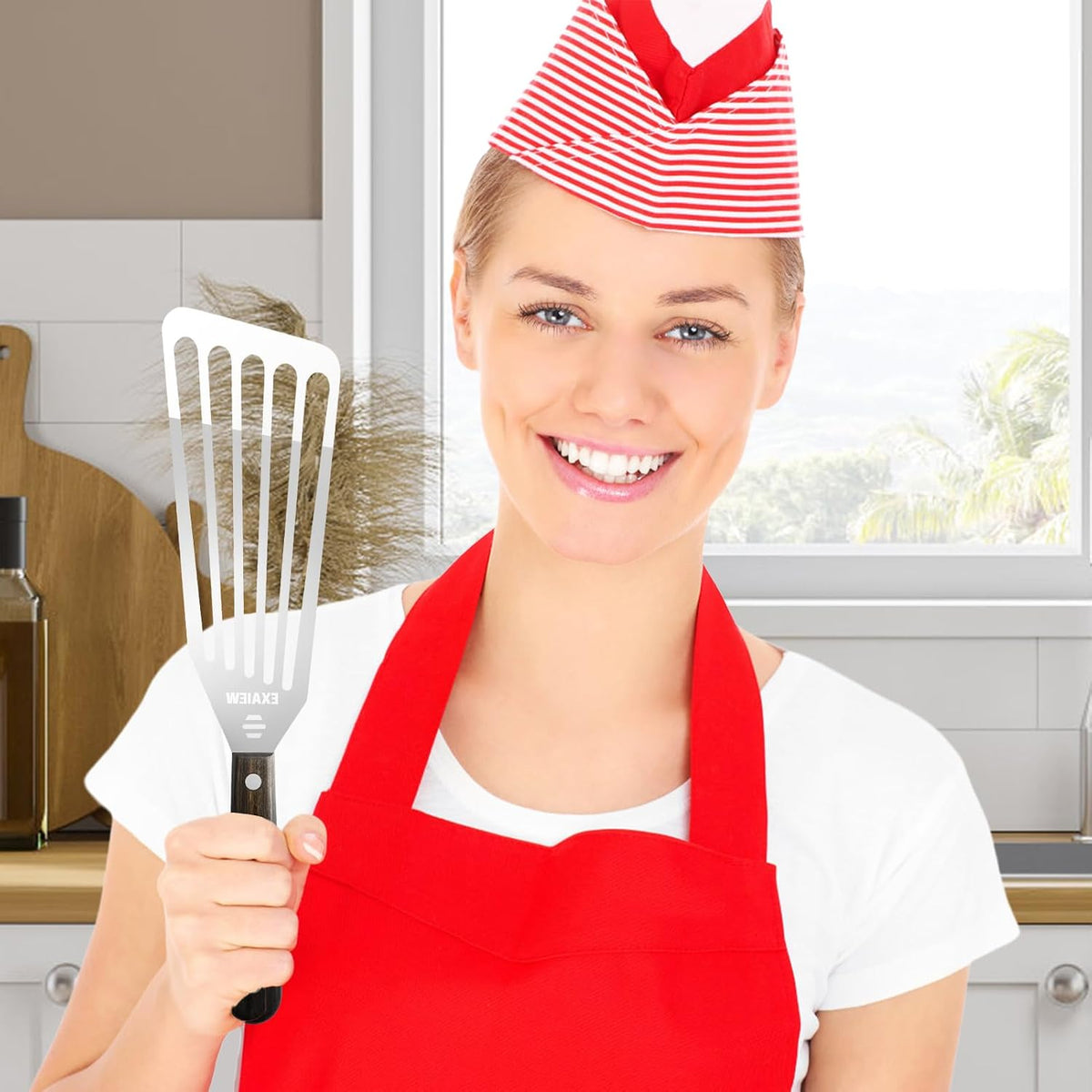 2 Pack Fish Spatula Stainless Steel - Metal Spatula Set, Wooden Handle | Kitchen Slotted Fish Turner/Spatula Set [ Large+Medium ] for Cooking & BBQ, Flipping Eggs, Burgers and Baking, Perfect Gifts