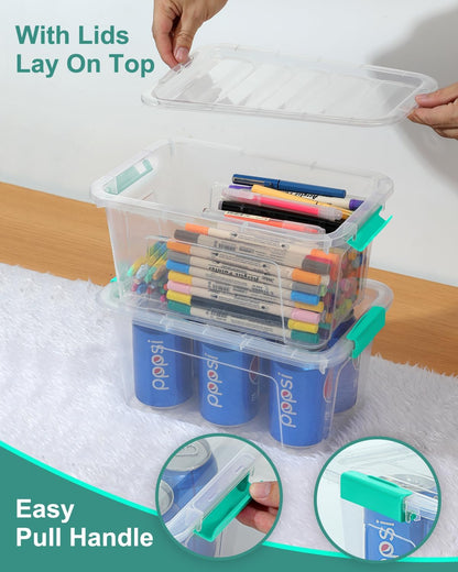 EOENVIVS Plastic Storage Bins with Lids 6 Pack, 7 Quart Storage Containers With Black Buckle Latch, Stackable Storage Organizers for Home Pantry Office Classroom Organization, Clear