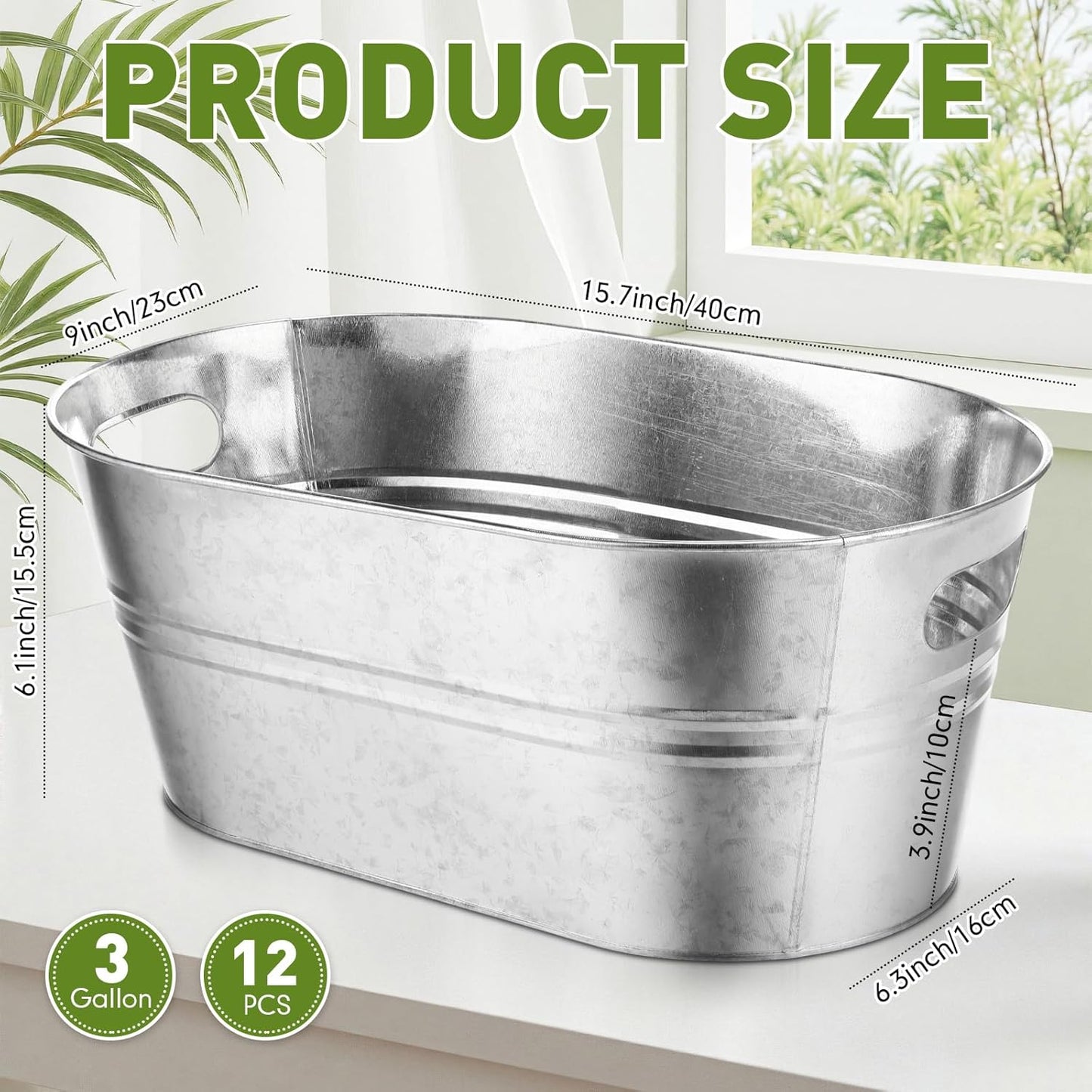 Shimeyao 12 Pcs Galvanized Tub 3 Gallon Metal Ice Buckets for Parties Beverage Tub Large Drink Beer Wine Bucket with Handles Champagne Cocktails Cooling for Parties Mimosa Bar Supplies (White)