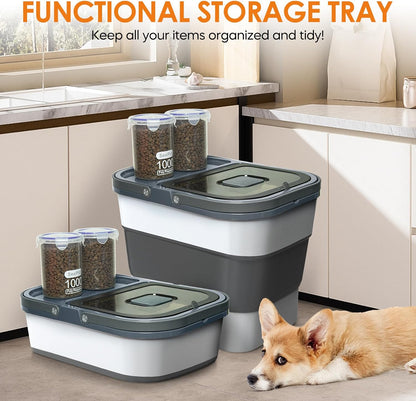HOYTAMDAR 35lbs Dog Food Storage Container, Collapsible Dog Food Container, Wheels, Handle, Airtight Pet Food Storage Container, Scoop, 2L Small Dry Food Pail For Dog Cat Bird Food