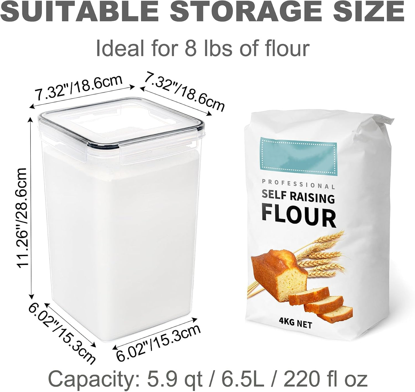 PANTRYSTAR Large Food Storage Containers with Lids Airtight 5.2L /176Oz, for Flour, Sugar, Baking Supply, 3PCS BPA Free Plastic Canisters for Kitchen Pantry Organization
