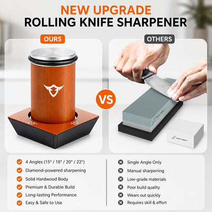 Rolling Knife Sharpener Kit, 4 Angle Magnetic, Diamond and Ceramic Discs
