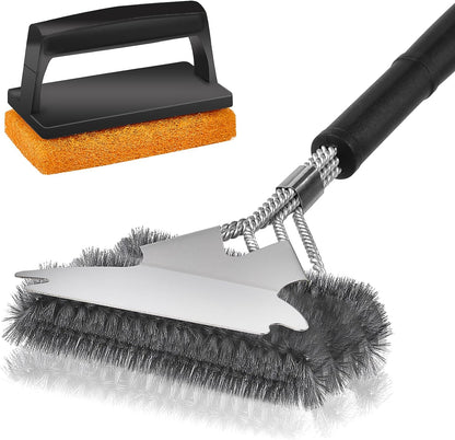 Professional Grill Brush and Scraper Kit - Heavy Duty BBQ Grill Brush with Stainless Steel Scrubber, Outdoor Grill Cleaning Brush Tools for Home, Restaurant & Commercial Use