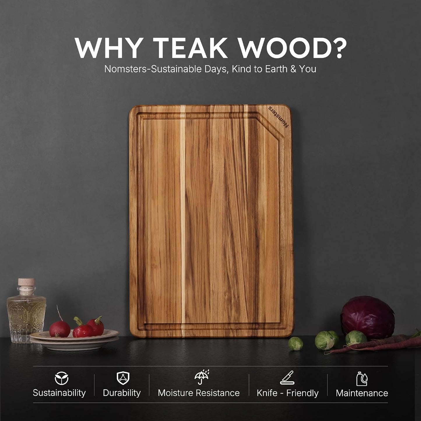 3 Pack Teak Wood Cutting Board Set for Kitchen Charcuterie Board Serving Heavy Duty Non Toxic Slip Hardwood Over Sink Solid Thick Haus Wooden Chopping Board Large Big Small Meat Best Essential Gift