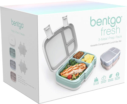Bentgo Fresh 3-Pack Meal Prep Lunch Box Set - Reusable 3-Compartment Containers for Meal Prepping, Healthy Eating On-the-Go, and Balanced Portion-Control - BPA-Free, Microwave & Dishwasher Safe
