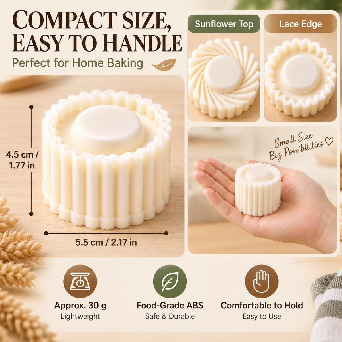 Sunflower Patterned Round Hand Press Mooncake Double Ended Pastry Mold