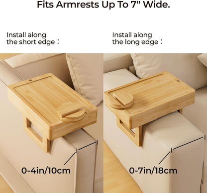 Wealone Mini Black Couch Arm Table for Narrow Armrest, Sofa Arm Tray with Storage Box, Rotating Tabletop & Phone Stand, Adjustable Sofa Arm Table Clip for Snacks or Dining, Width of Armrest 1-7 Inch