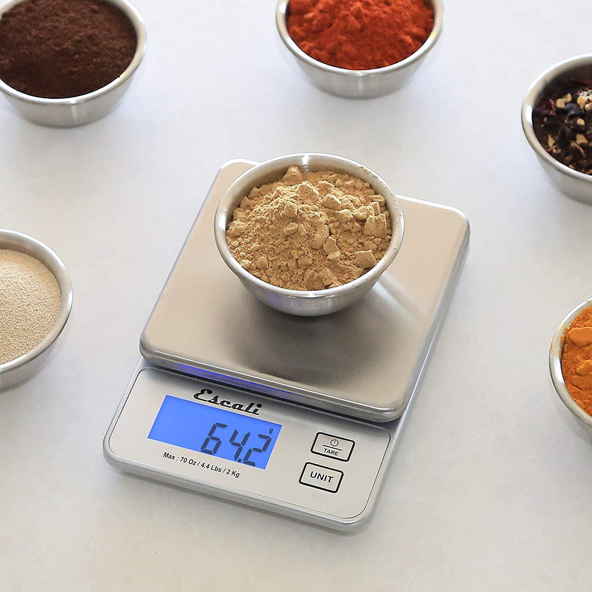 Escali Vera PR2000S Compact High Precision Kitchen/Baking/Herb Scale, Measures Liquid and Dry Ingredients, LCD Digital Display, 4.4lb Capacy, Silver
