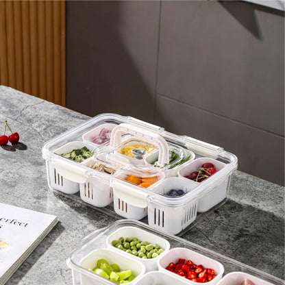 Snackle Box Container, Divided Serving Tray with Lid & Handle Dishwasher Safe, Portable Clear Storage Organizer for Candy Fruits Nuts Snacks Veggie - Perfect for Party, Entertaining, Traveling