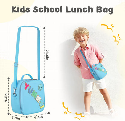 Reusable Insulated Lunch Bag for Kids Teens & Adults with Adjustable Shoulder Strap - Large Durable Lunch Bag Tote for School Travel Picnic Work - Leakproof Design Lunch Carrier (Black -3D Dinosaur)