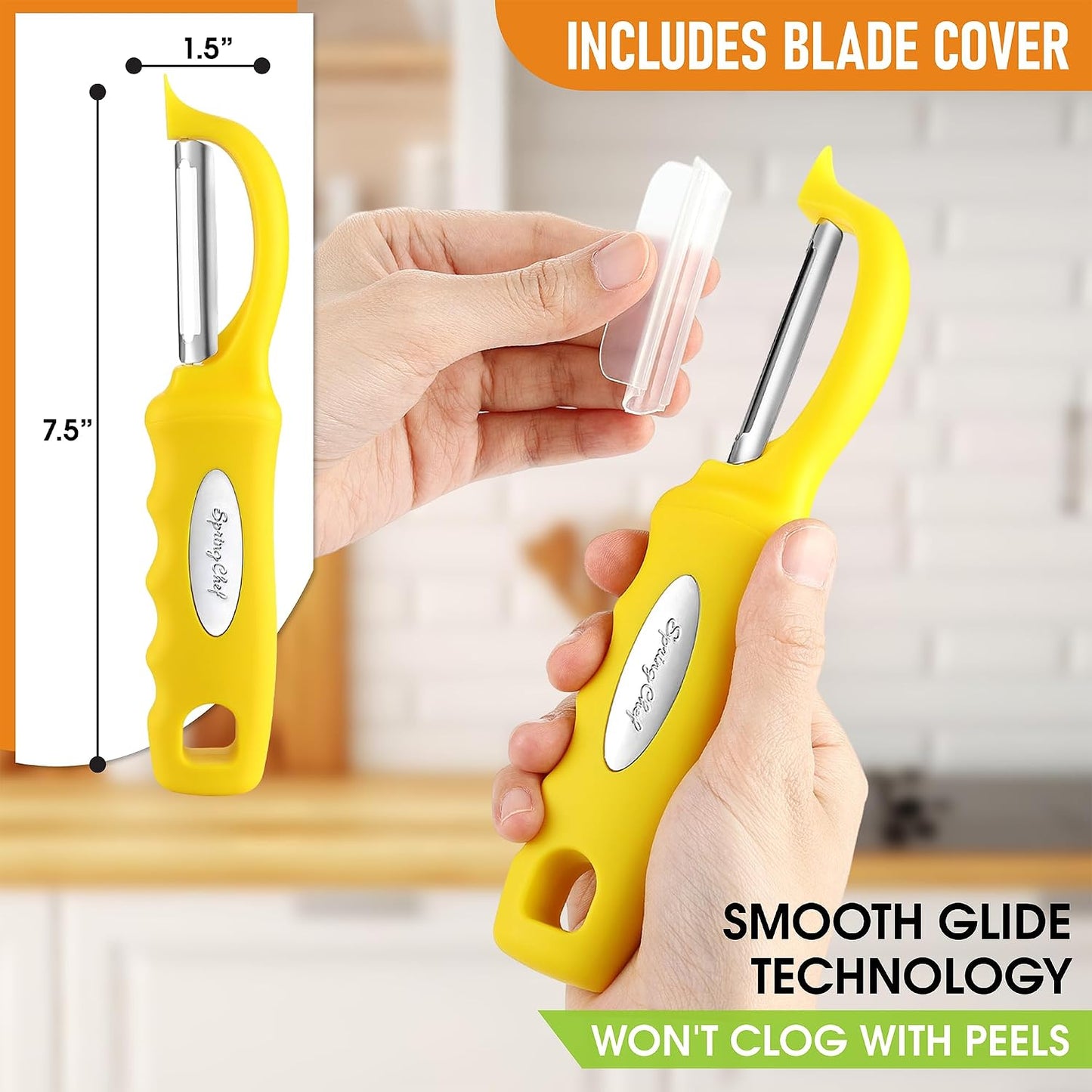 Spring Chef Premium Swivel Vegetable Peeler, Soft Grip Handle and Ultra Sharp Stainless Steel Blades - Perfect Kitchen Peeler For Veggie, Fruit, Potato, Carrot, Apple - Mango