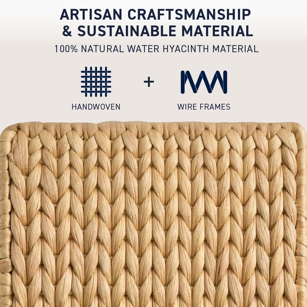 Ornavo Home 3-Pack Water Hyacinth Storage Baskets with Handles, Natural | Handwoven Decorative Natural Organizer For Shelves, Pantry, Closet Or Living Room