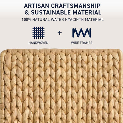 Ornavo Home 3-Pack Water Hyacinth Storage Baskets with Handles, Natural | Handwoven Decorative Natural Organizer For Shelves, Pantry, Closet Or Living Room