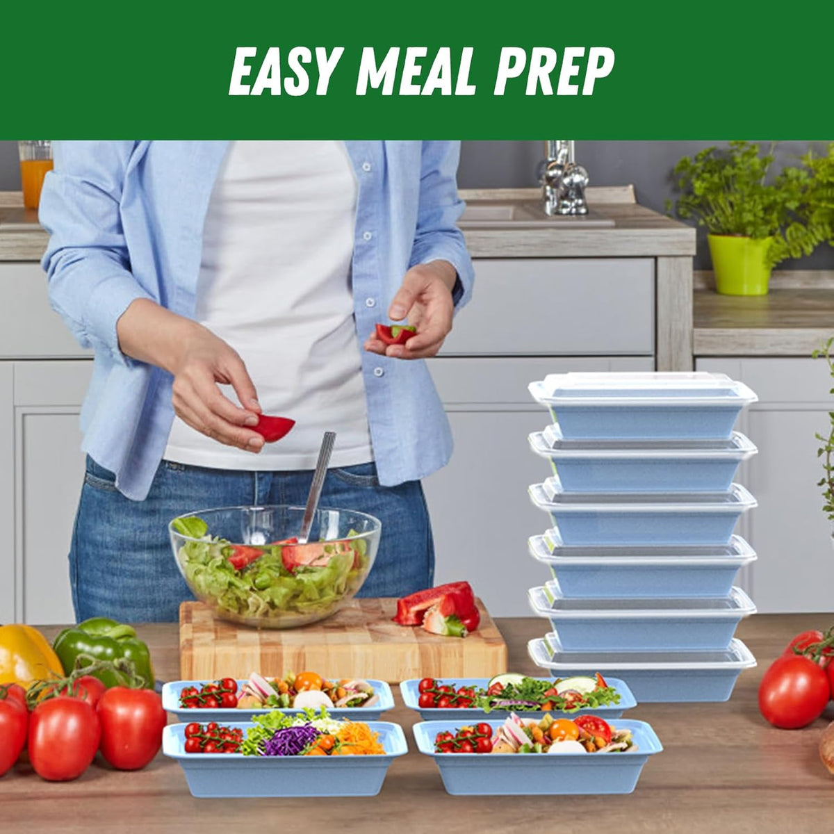 50 Pack (100-Piece) 32 oz Meal Prep Containers Reusable with Easy Open Lids, Sturdy Leakproof Food Safe, Microwave Freezer Dishwasher Safe, To Go Take Out Plastic Food Storage Pans with Lids, Black