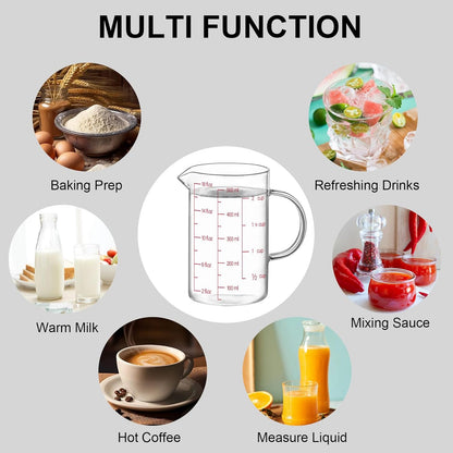 Luvan 34OZ/1000ML Glass Measuring Cup, 4 Cup Glass Measuring Cups With 3 Scales (Ml/Oz/Cup), High Borosilicate Measuring Cup With Handle and V-Shaped Spout, Dishwasher/Freezer/Microwave Safe