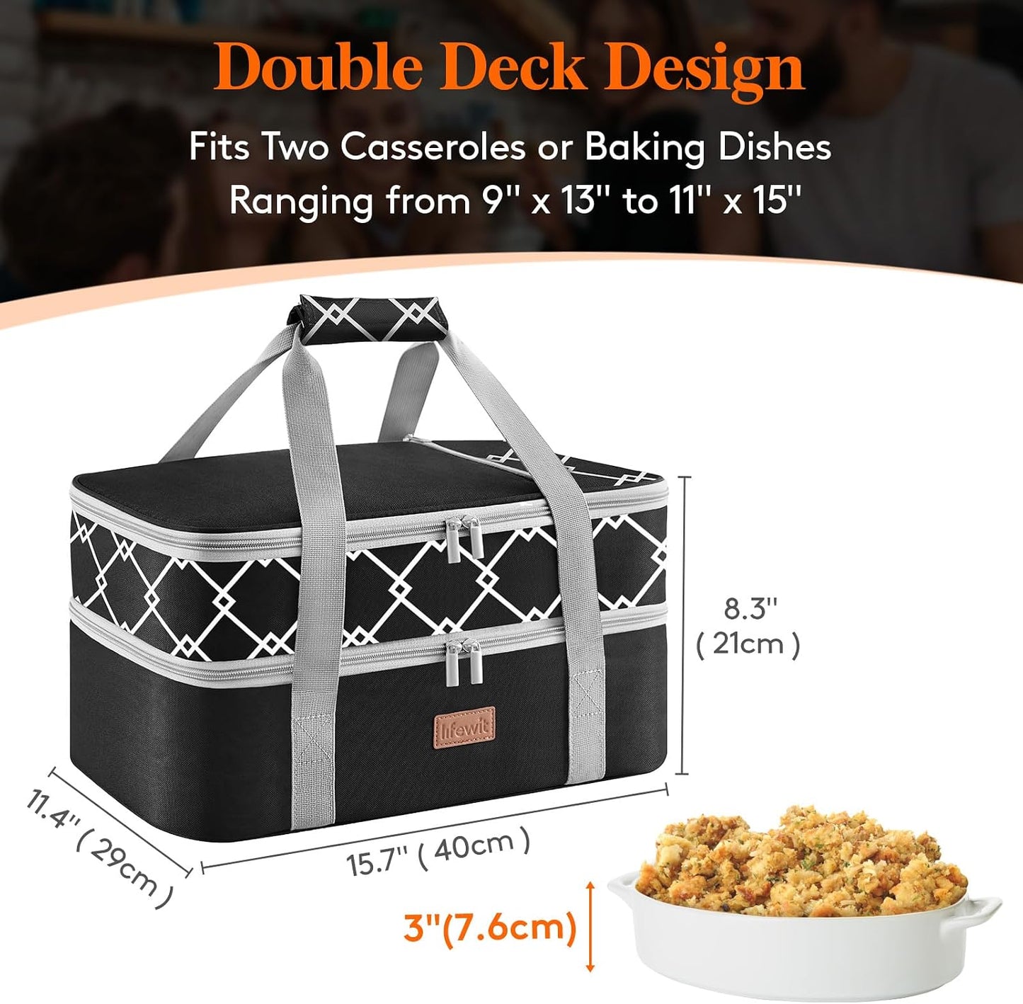 Lifewit Insulated Single Decker Casserole Carrier, Lasagna Lugger Holder for Hot or Cold Food, Fits 9" x 13" Baking Dish, Thermal Lunch Tote Bag for Potluck Parties, Picnic and Cookouts, Grey
