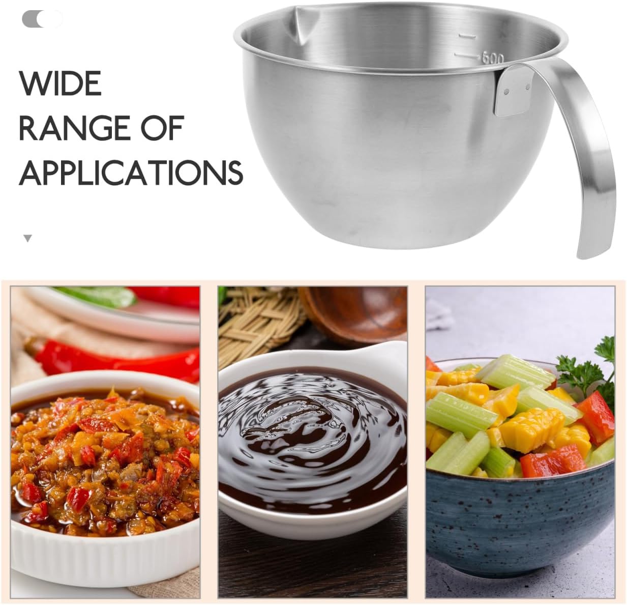 Luxshiny Stainless Steel Mixing Bowl with Handle 20.2Oz Food Prep Bowl with Measurement Scale for Cooking Baking Salad and Meal Prep 7.67X5.51X3.34In