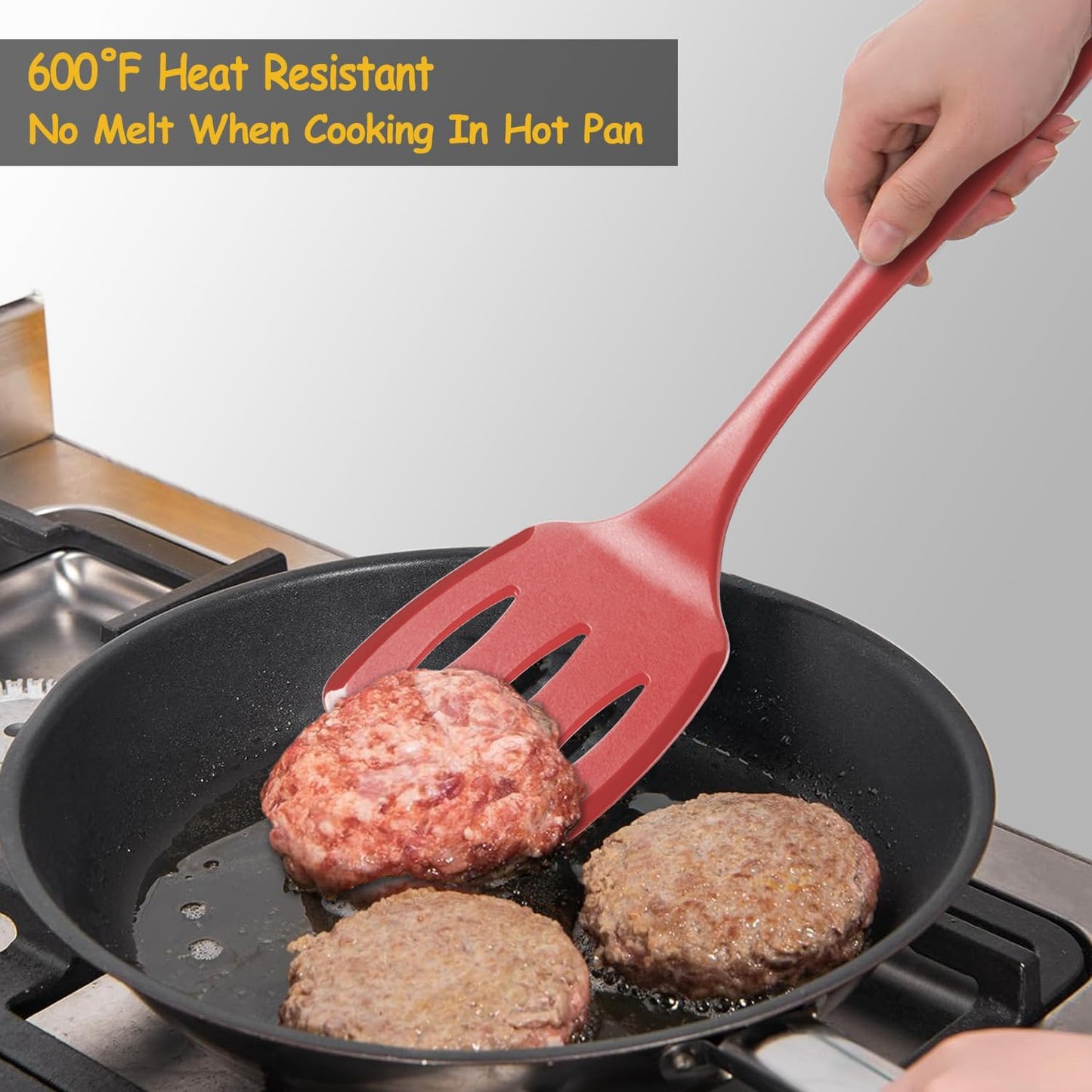 Silicone Spatula Set, 600°F Heat Resistant Silicone Spatula Turner Flipper for Cooking, Non Stick and Non Scratch Kitchen Utensils for Eggs & Pancakes, 4 Pack, Black