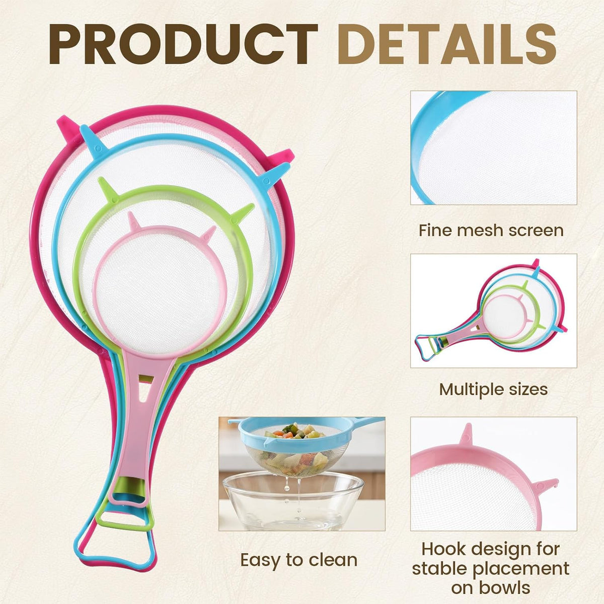 4 Pcs Plastic Strainer Plastic Colander Strainer for Kefir Grains