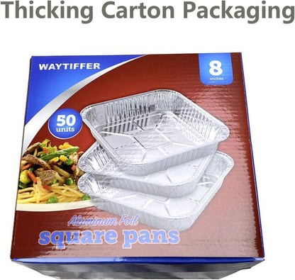 Waytiffer 25pack- 8 x 8 Aluminum foil Pans Disposable Heavy Duty Square baking Cake Pan, Cooking Tins Homemade Breads Oven Pans,Foil Pan, Baking pan Roasting