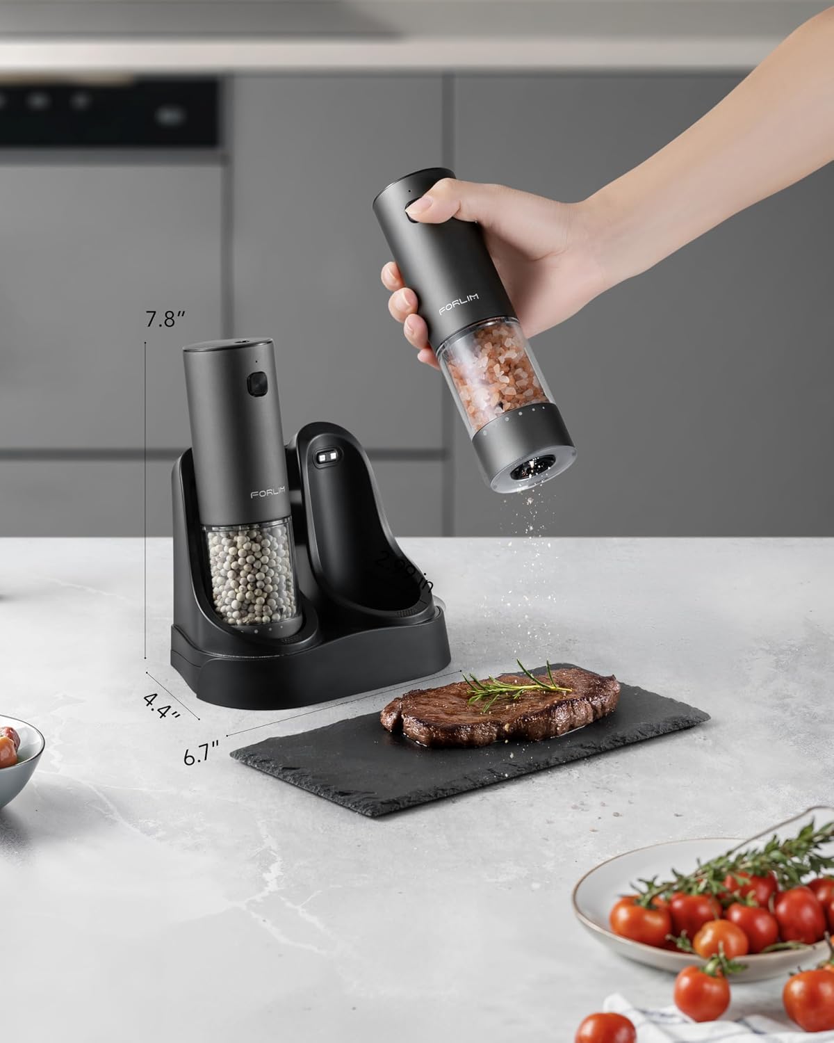 FORLIM Electric Salt & Pepper Grinder Set, Rechargeable 2 Pack, Black White