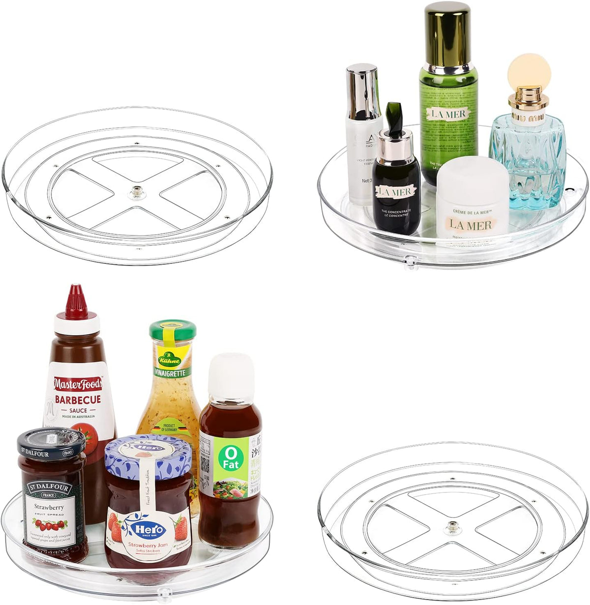 GUZON 4 Pack Lazy Susan Organizer for Cabinet, Upgraded 11.5" Clear Turntable Organizer with Handles and Raised Edge, Lazy Susan for Table Top, Pantry Organizers and Storage for Kitchen, Refrigerator