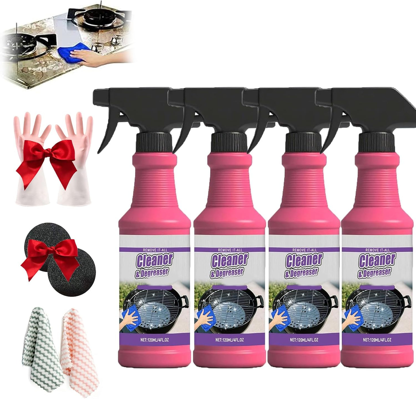 Cleaner and Degreaser Smoky Stains, 120ml BBQ Grill Cleaner, Grill Cleaning Spray for Kitchen, Multi Functional Grease Remover, All Purpose Oven Degreaser Clean for Grates and Smoker (2pcs)