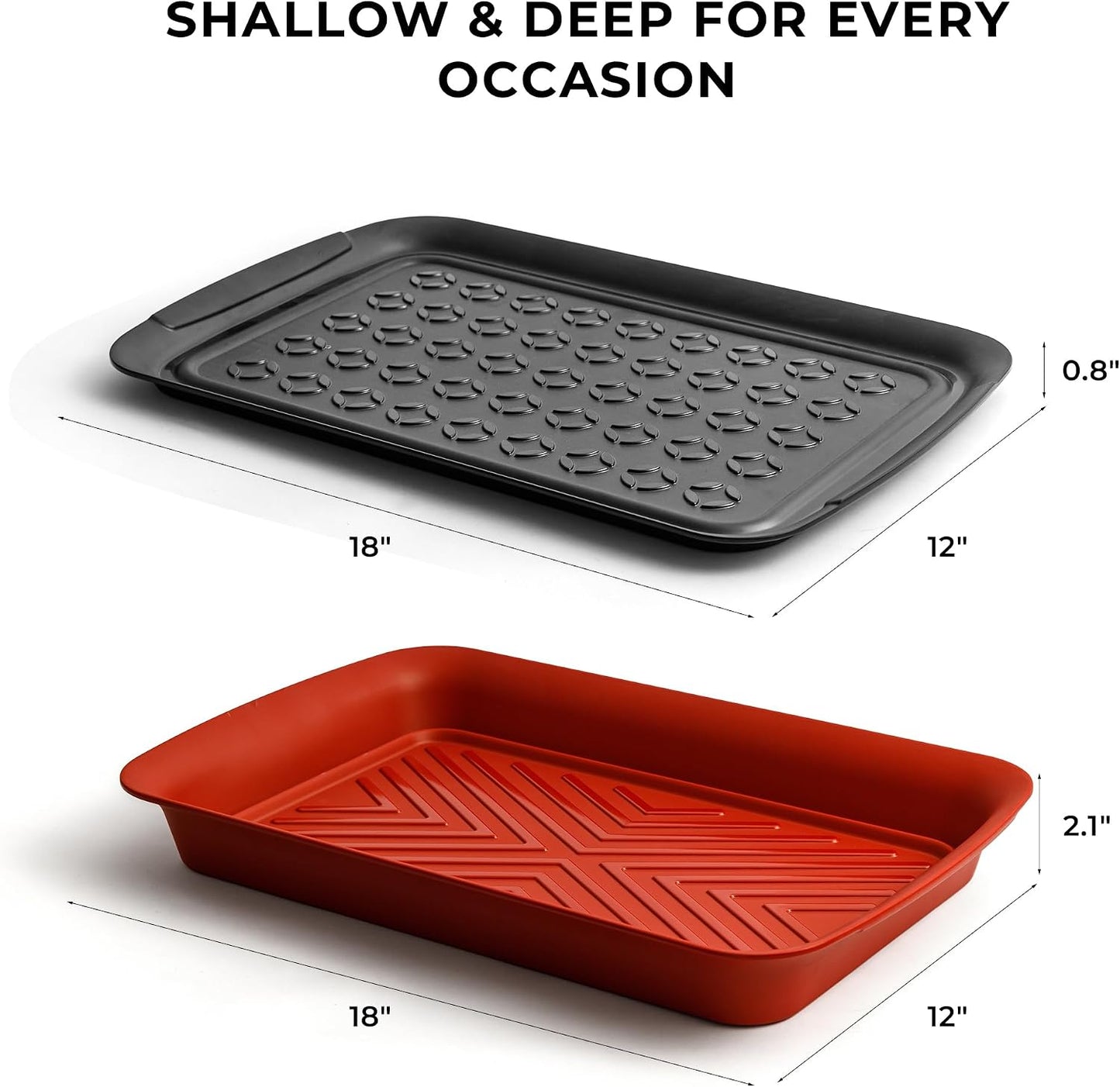 TP Grilling Prep and Serve Trays, 17 x 10.5 inch BBQ Trays for Cooked and Raw Foods, Set of 2 Melamine Serving Platters for Meats, Grill Accessories, Black and Red