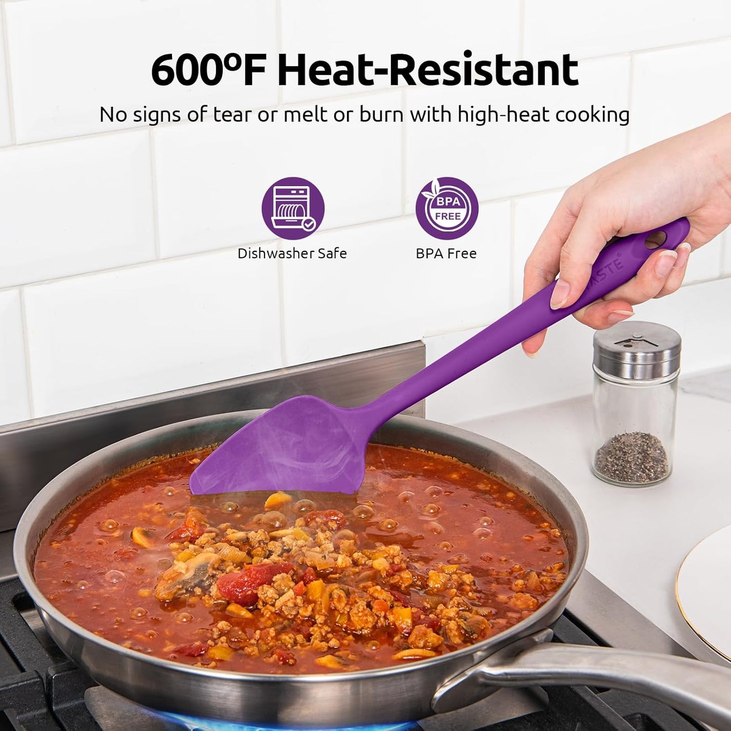 U-Taste Silicone Spatula Set with 600 Degrees Fahrenheit Heat Resistant (Black)