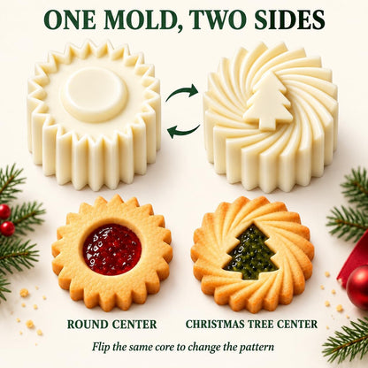 Christmas Tree Cookie Press, Double-Sided Pastry Mold Set, 2-Pack (Silver)