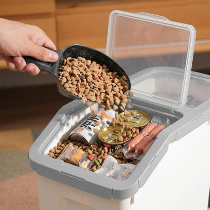 RUIAN Dog Food Storage Container Airtight Dry Cat Food Bin with Measuring Cup and Handle, Holds About 10-20 lb Depending on Kibble Size, BPA Free Pet Food Storage Container (Grey 2Pcs)