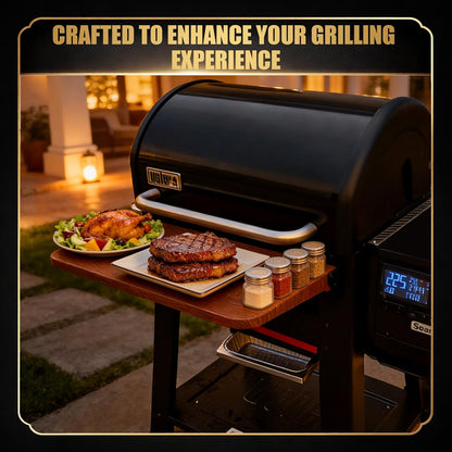 QuliMetal Folding Front Shelf for Traeger Pro 34, Texas Elite 34, Century 885 and Eastwood 34, 37" x 12" Heavy-Duty Grill Prep Table with Cutting Board, Stainless Steel Basin, Lid and 5 Hooks