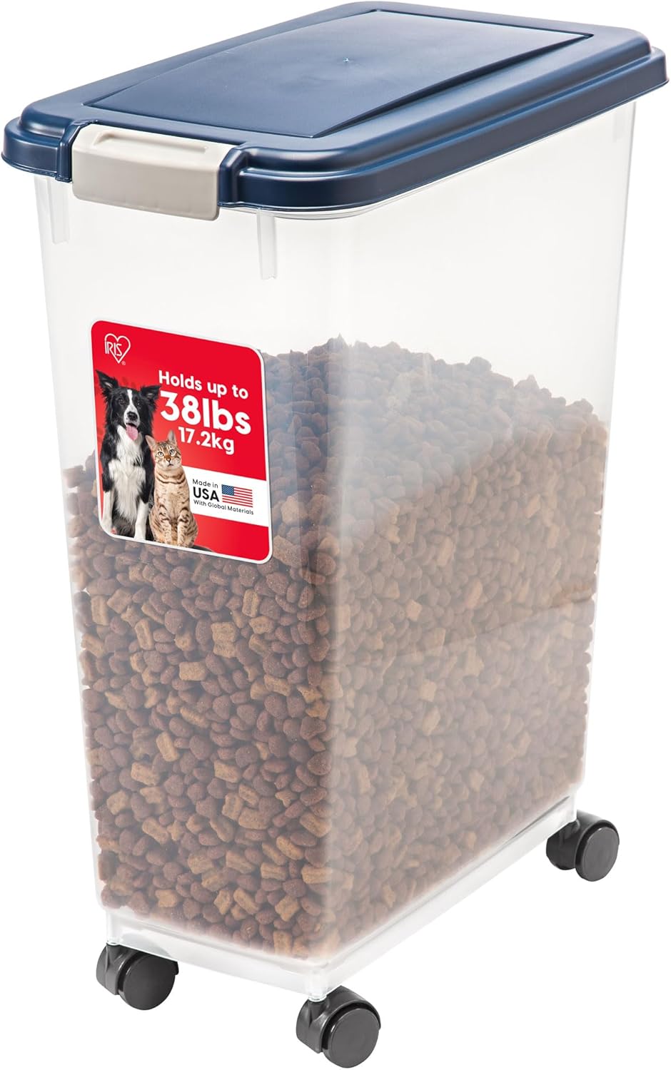 IRIS USA Airtight Dog Food Storage Container, Up to 30 lbs, Attachable Wheels, for Dog Cat Bird and other Pet Food Storage Bin, Keep Fresh, Easy Mobility, BPA Free, Black