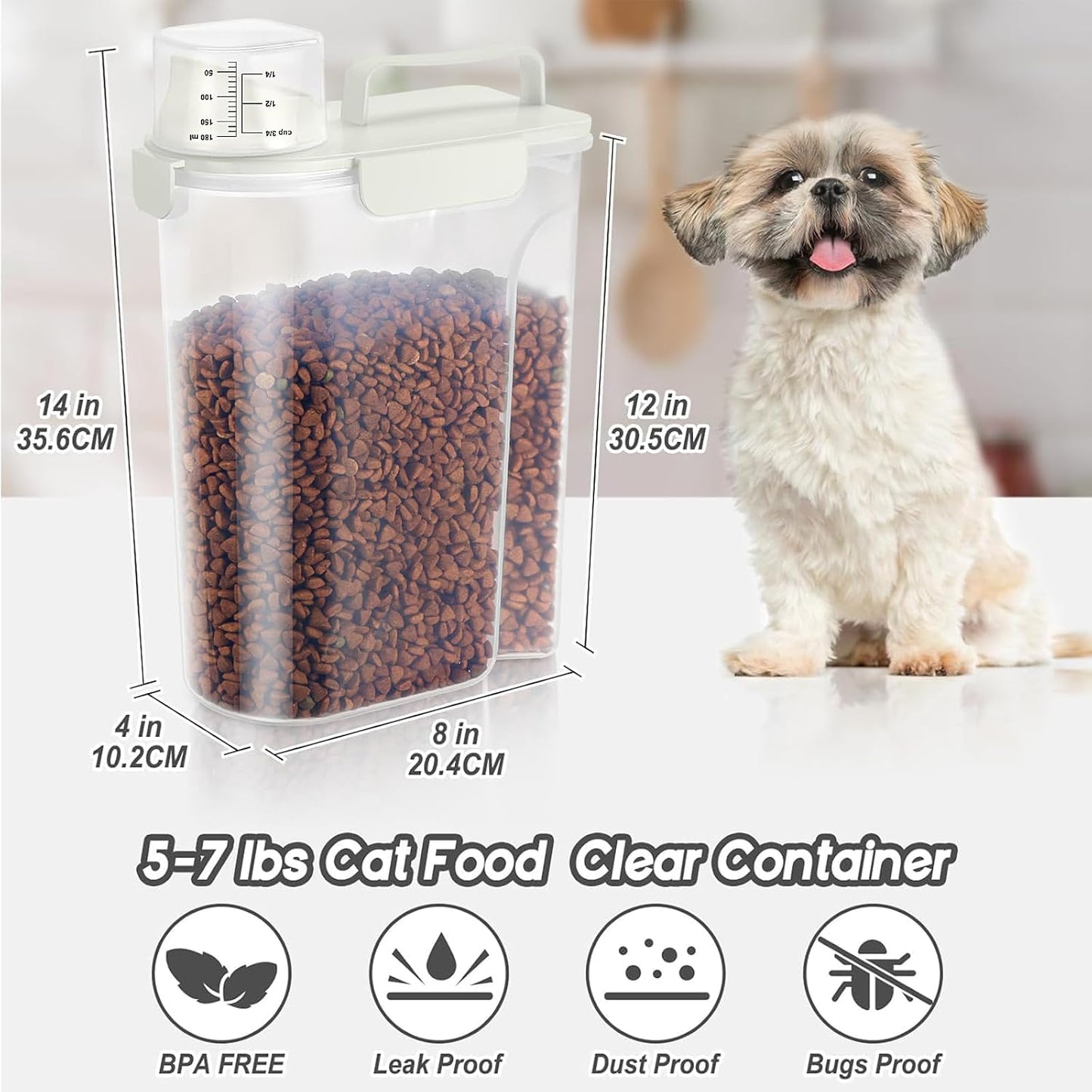 LEAWALK 5-7Lbs Cat Dog Storage Container, Portable Pet Food Containers with Upgraded Large Spout and Cup, Small Animal Kibble Dispenser for Bird Seed, Oatmeal, Rice, Flour, Brown Sugart-Dark Green