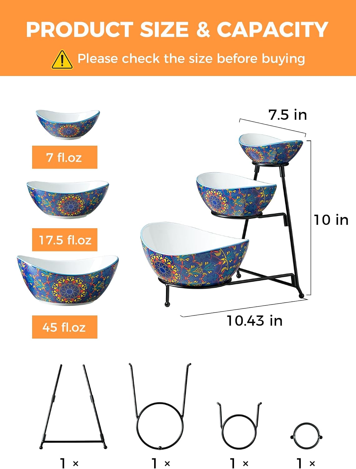 YHOSSEUN 3 Tier Serving Stand Oval Serving Bowl with Metal Rack, Tied Serving Bowls Food Display Dessert Appetizer, Chip and Dip Serving Bowl Set for Parties, Gold-45oz / 17.5oz / 7oz