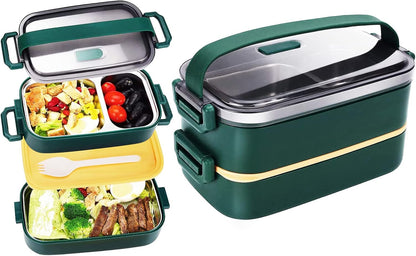 Stainless Steel Bento Box for Adults&Kids,Japanese Leakproof Lunch Box Divided Food Meal Storage Containers Set Stackable 2 Layer for Children School Picnic Beige