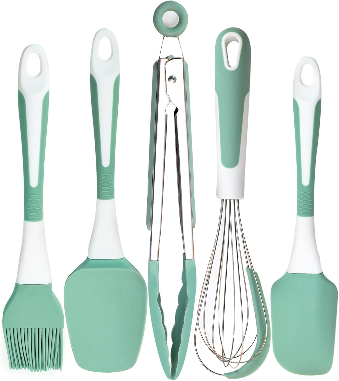Silicone Kitchen Cooking Utensils Set Kitchen Spatula Set with Holder,5 pcs Heat Resistant Silicone Kitchen Utensils Gadgets Tools Set for Nonstick Cookware,Dishwasher Safe (Black)