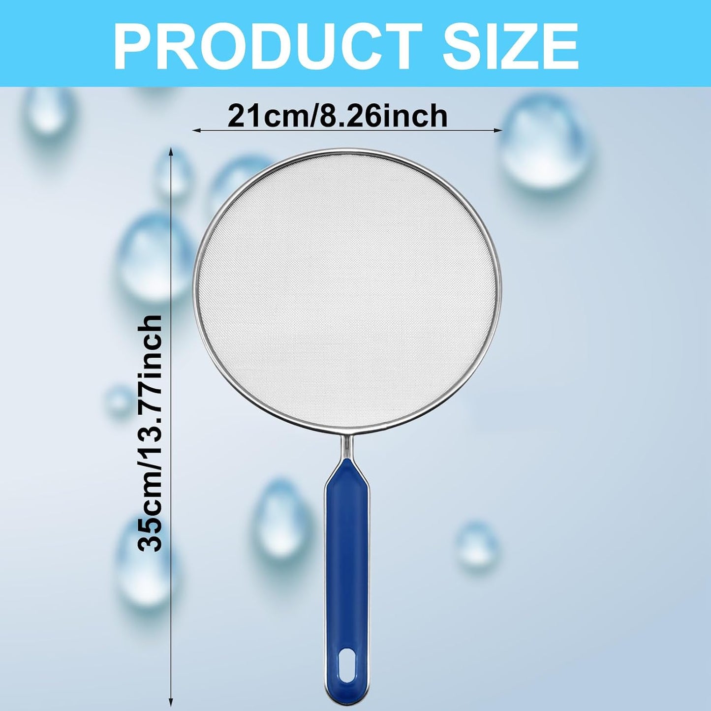 Splatter Screen for Frying Pan 8 Inch Stainless Steel Grease Splatter Guard with Long Comfortable Grip Handle Fine Mesh Prevents for Sizzling Bacon, Cooking Fried Chicken or Popcorn
