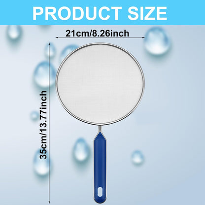 Splatter Screen for Frying Pan 8 Inch Stainless Steel Grease Splatter Guard with Long Comfortable Grip Handle Fine Mesh Prevents for Sizzling Bacon, Cooking Fried Chicken or Popcorn