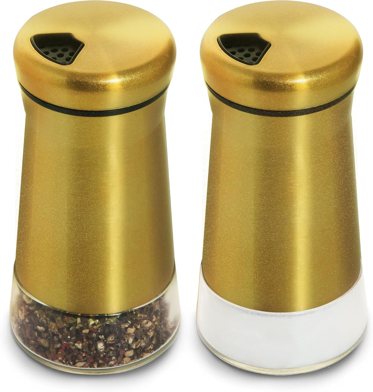 Stainless Steel Salt and Pepper Shakers,Salt Shaker Clear Bottom Jar Bottle Container with Stainless Steel Top,with Adjustable Pouring Hole for Kitchen, Cooking Table, Camp