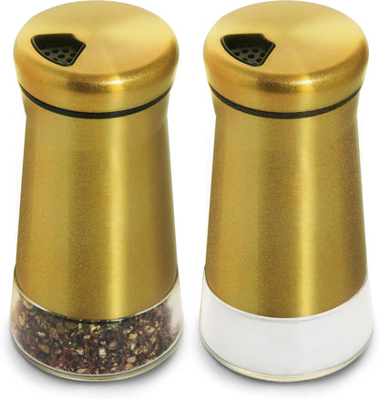 Stainless Steel Salt and Pepper Shakers,Salt Shaker Clear Bottom Jar Bottle Container with Stainless Steel Top,with Adjustable Pouring Hole for Kitchen, Cooking Table, Camp