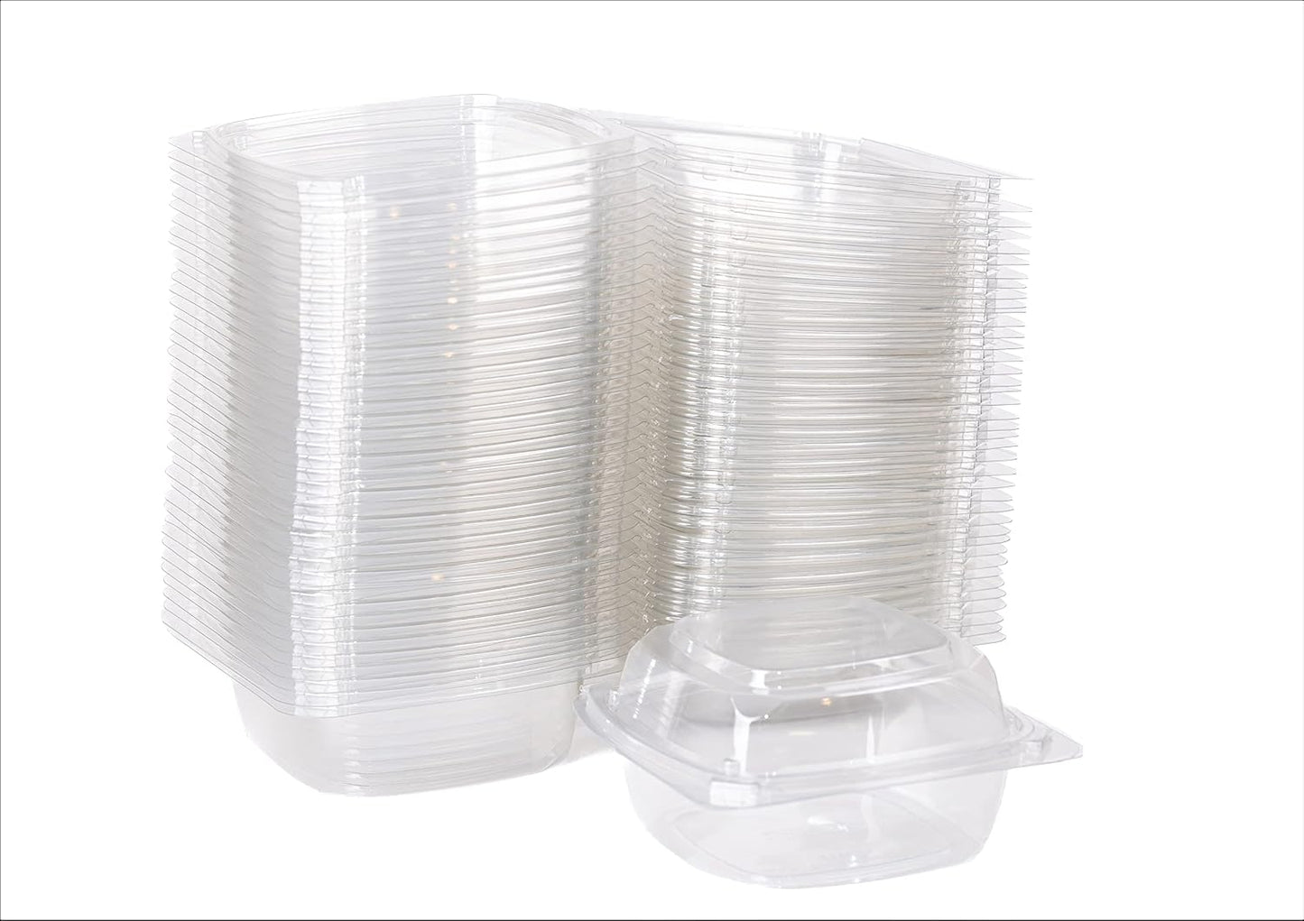 Smygoods Plastic Clamshell Food Containers, (Pack of 50-8x8x3 3/8) 3-Compartment, to go Containers, Hinged Food Container