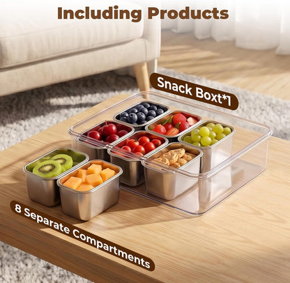 Homelove Snackle Box Container with ice-pack, Snack Container Divided Serving Tray with 8-Compartment Snack Platter, Lid and Handle, Food Organizer for Outdoor Travel Party Beach Picnic