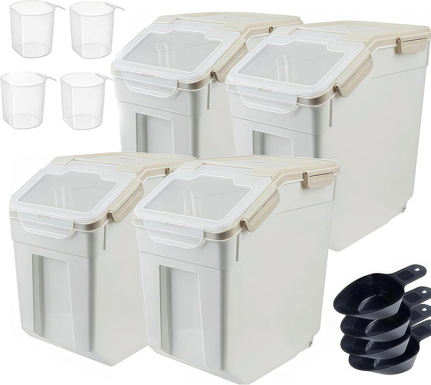 RUIAN 2Pcs Large Flour Storage Container Bin 50Lb Airtight Rice Storage Containers with Wheels Seal Locking Lid, BPA Free with Measuring Cup&Scoop for Flour, Rice, Grain 100LBS Total (Blue)