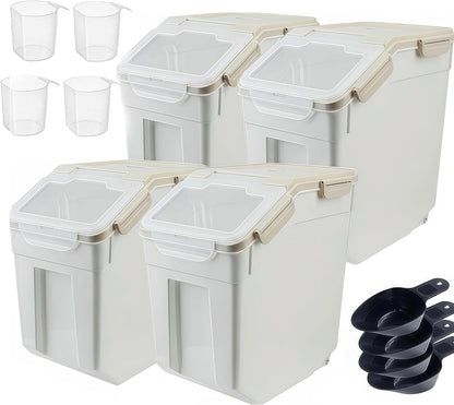 RUIAN 2Pcs Large Flour Storage Container Bin 50Lb Airtight Rice Storage Containers with Wheels Seal Locking Lid, BPA Free with Measuring Cup&Scoop for Flour, Rice, Grain 100LBS Total (Blue)