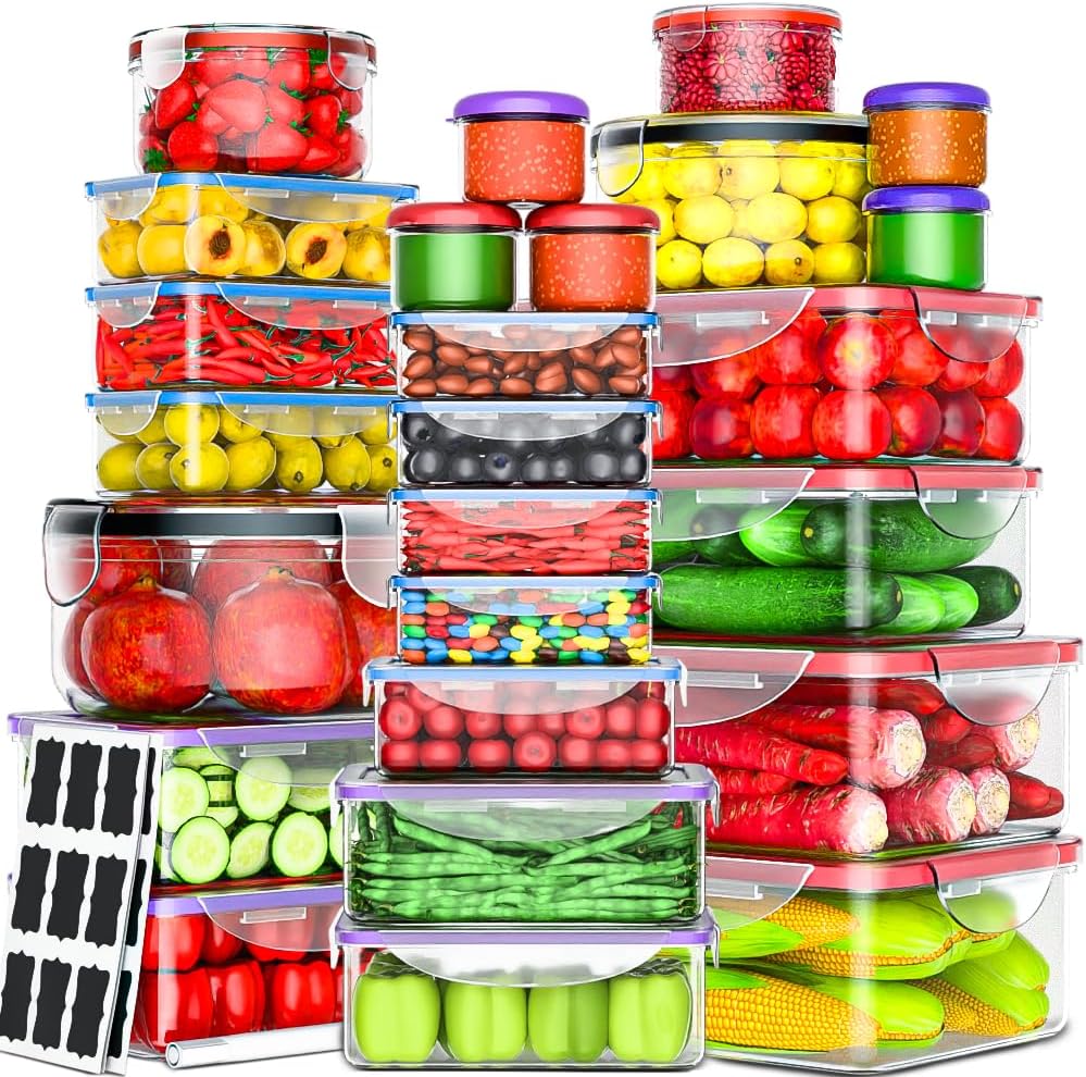 70 Pcs Large Food Storage Containers with Lids Airtight-2500ML to Small Box,Total 22812 ML Stackable Kitchen Bowls Set(35 Containers,35 Lids)-BPA Free Leak proof Plastic Boxes-Microwave safe