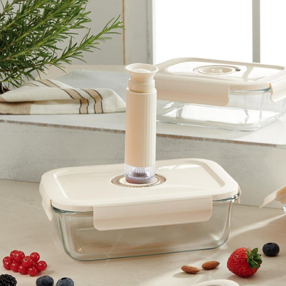3-Piece Rectangle Glass Vacuum Food Storage Containers Set with Hand Pump & 10 Sealer Bags, Borosilicate Airtight Meal Prep Lids with Date Tracker, Leakproof, Freezer & Microwave Safe [21/35/50 Oz]