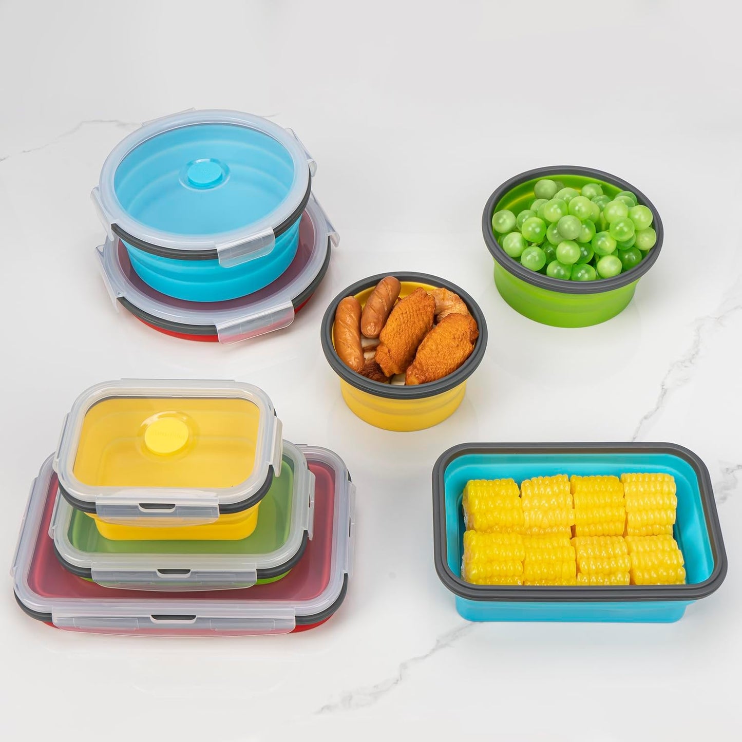Collapsible Food Storage Containers with Lids, 4 Pack, 40 oz Silicone 1-Compartment Meal Prep Containers Reusable, Lunch Bento Boxes for Adults, Microwave Freezer Dishwasher Safe, BPA-Free, Black